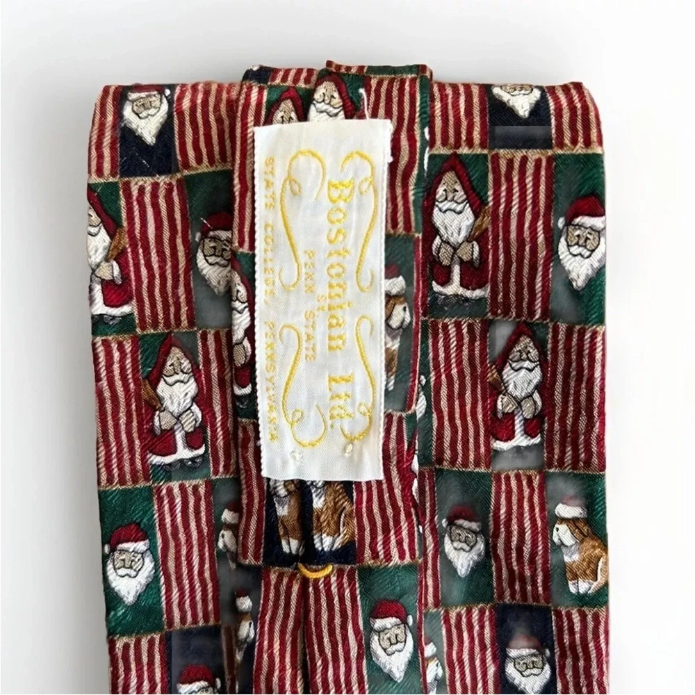 Mens Christmas/Holiday Silk Tie -Handmade Santa & Dog Bostonian Ltd Penn State